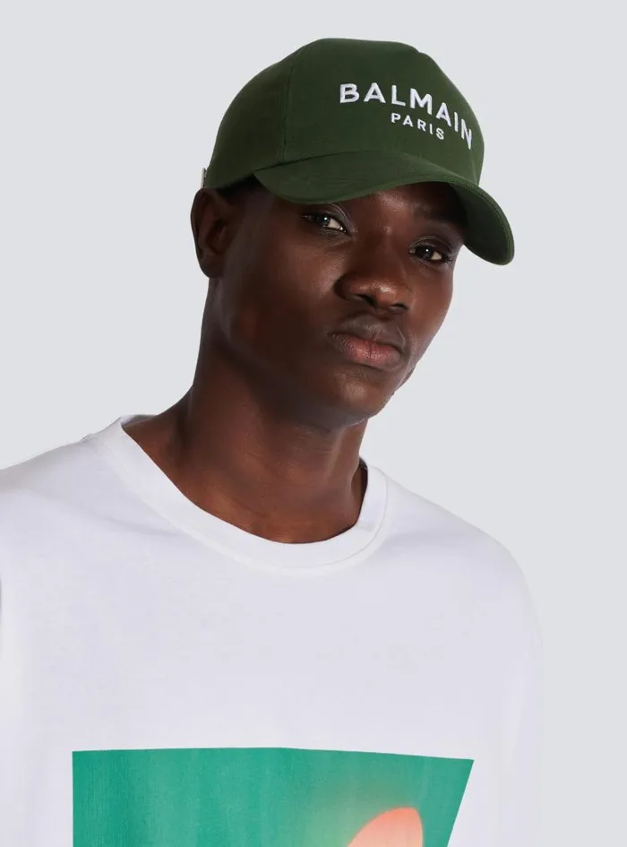 Balmain Hats And Caps Men Cotton Cap With Paris Embroidery Khaki