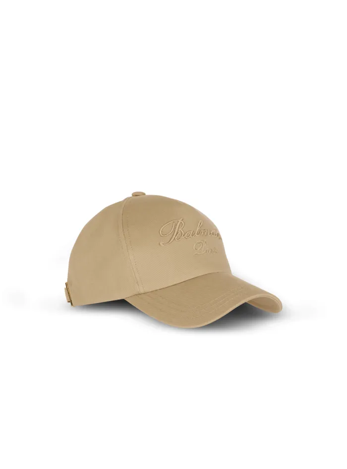 Balmain Hats And Caps Men Cotton Cap With Signature Embroidery Beige