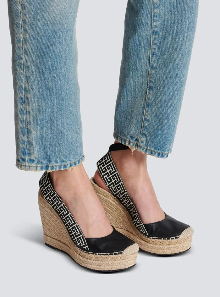 Balmain High Heels and Pumps Women Alex Monogram Jacquard And Leather Espadrilles Black