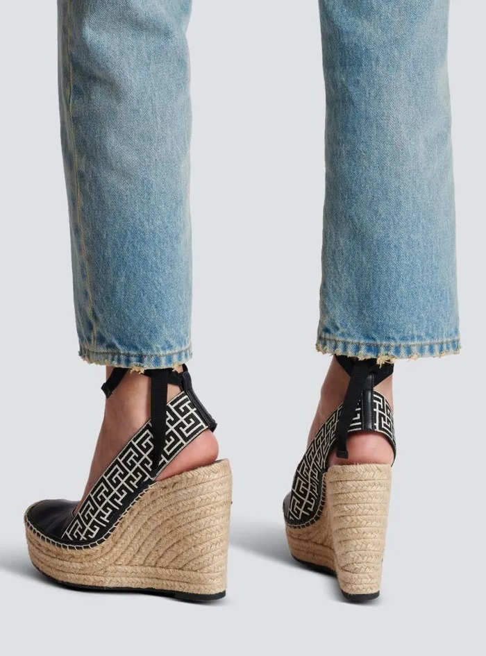 Balmain High Heels and Pumps Women Alex Monogram Jacquard And Leather Espadrilles Black