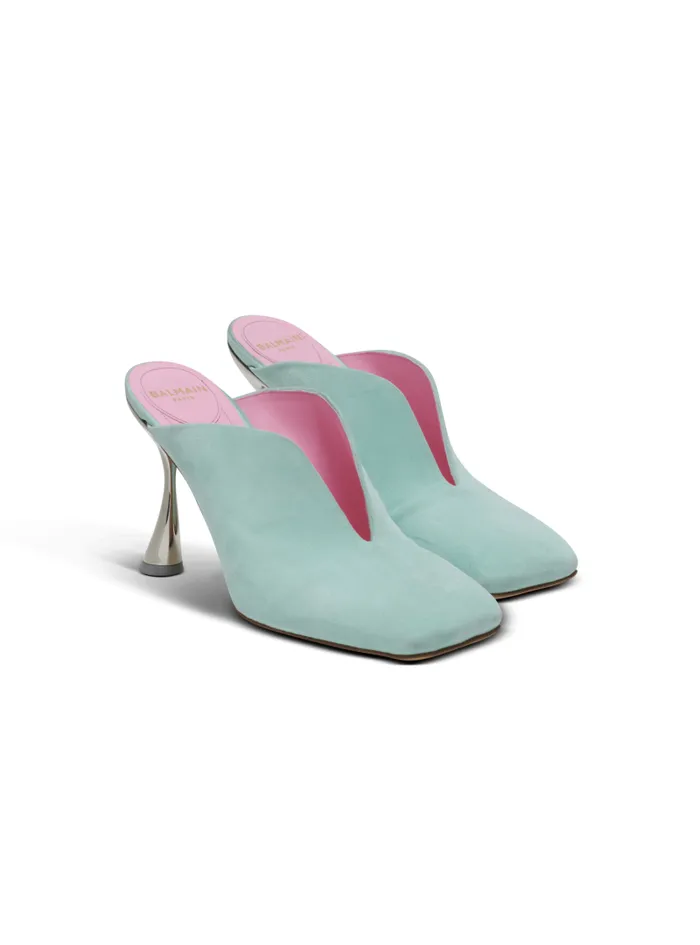 Balmain High Heels and Pumps Women Heeled Eden Mules In Suede Leather Blue Balmain High Heels and Pumps Women Heeled Eden Mules In Suede Leather Blue