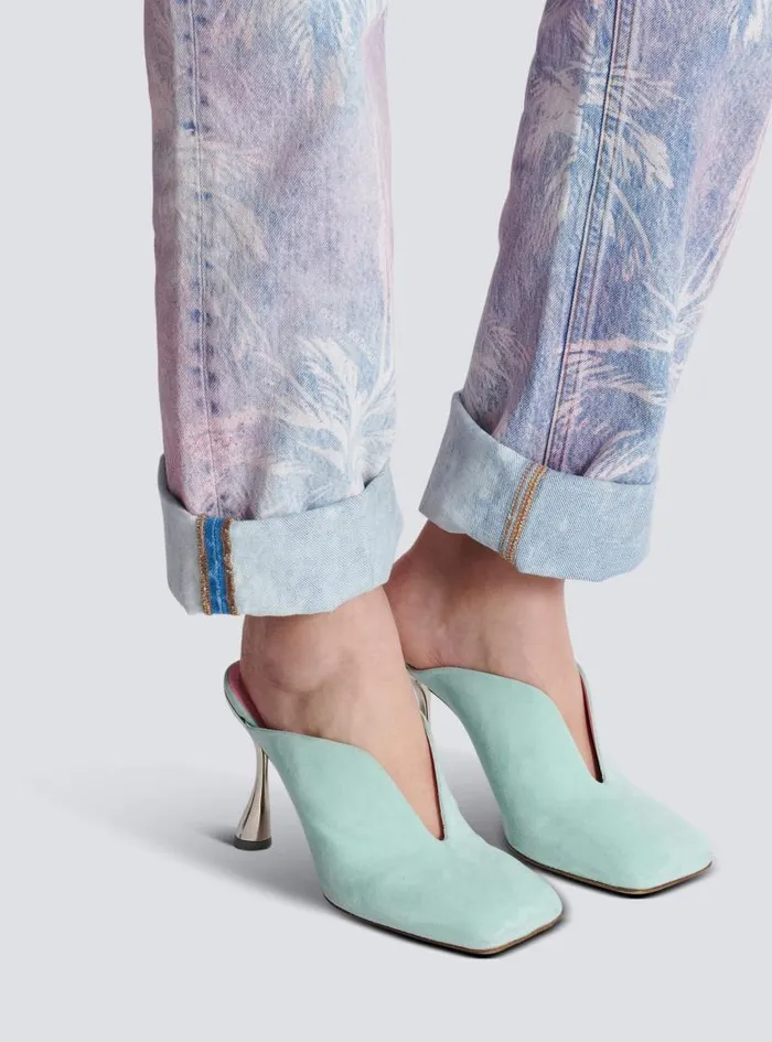 Balmain High Heels and Pumps Women Heeled Eden Mules In Suede Leather Blue