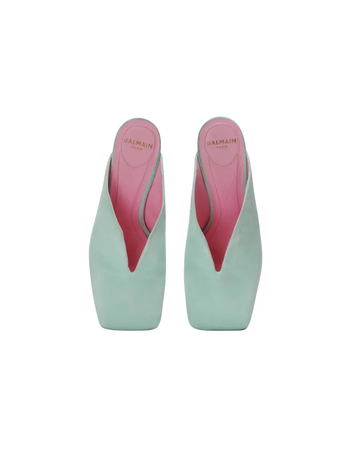 Balmain High Heels and Pumps Women Heeled Eden Mules In Suede Leather Blue
