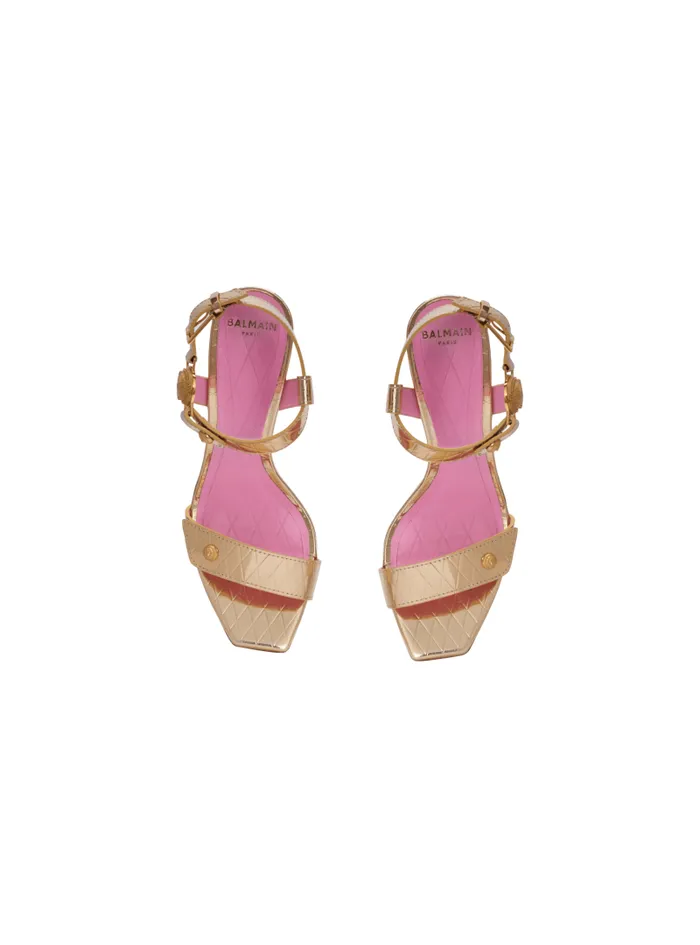 Balmain High Heels and Pumps Women Heeled Eva Sandals In Mirrored Leather Gold