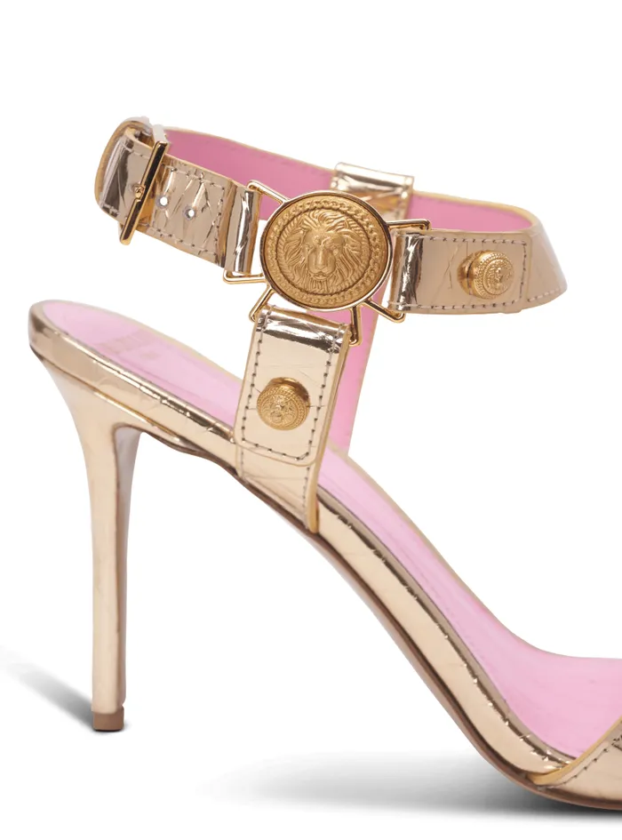 Balmain High Heels and Pumps Women Heeled Eva Sandals In Mirrored Leather Gold