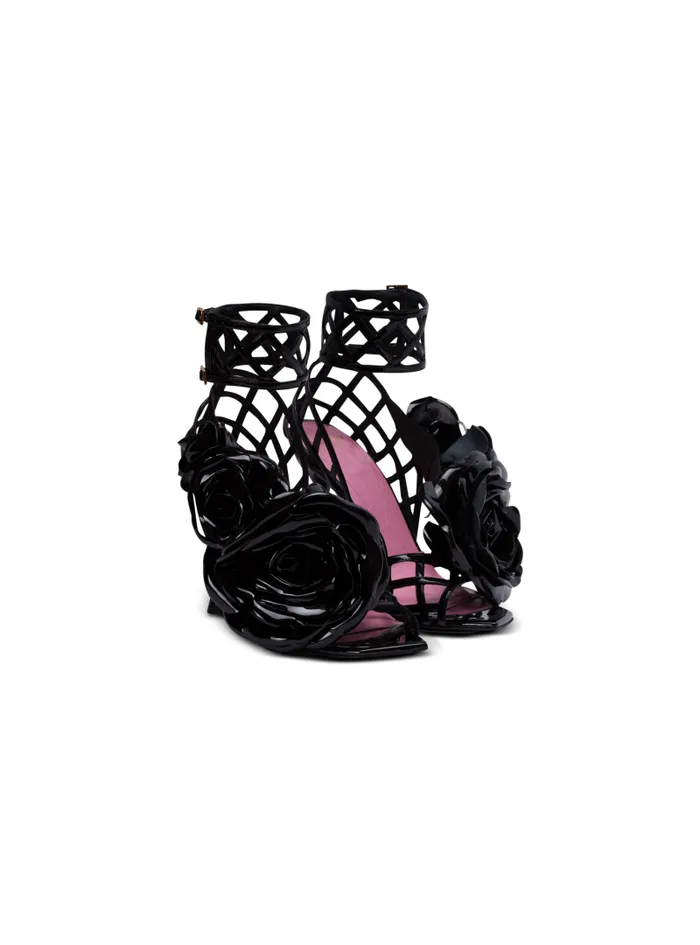 Balmain High Heels and Pumps Women Patent Leather Eden Sandals With Flowers Black Balmain High Heels and Pumps Women Patent Leather Eden Sandals With Flowers Black