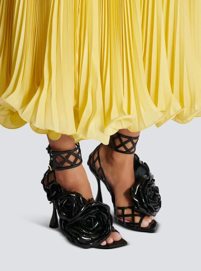 Balmain High Heels and Pumps Women Patent Leather Eden Sandals With Flowers Black