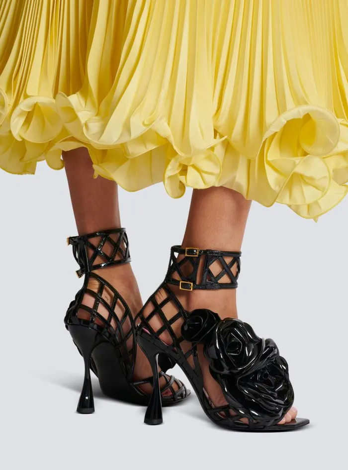 Balmain High Heels and Pumps Women Patent Leather Eden Sandals With Flowers Black