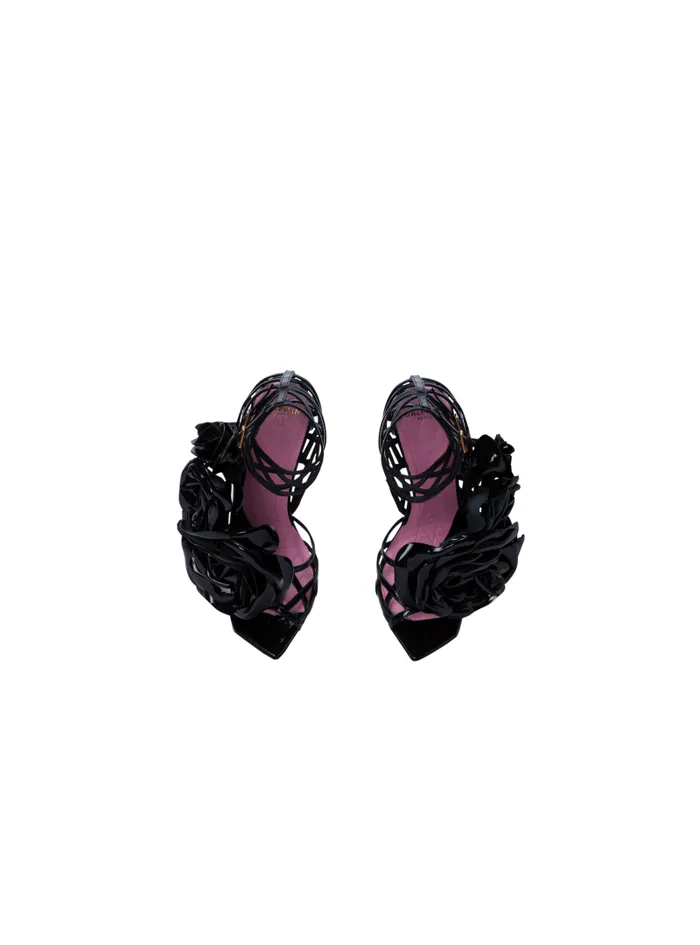 Balmain High Heels and Pumps Women Patent Leather Eden Sandals With Flowers Black