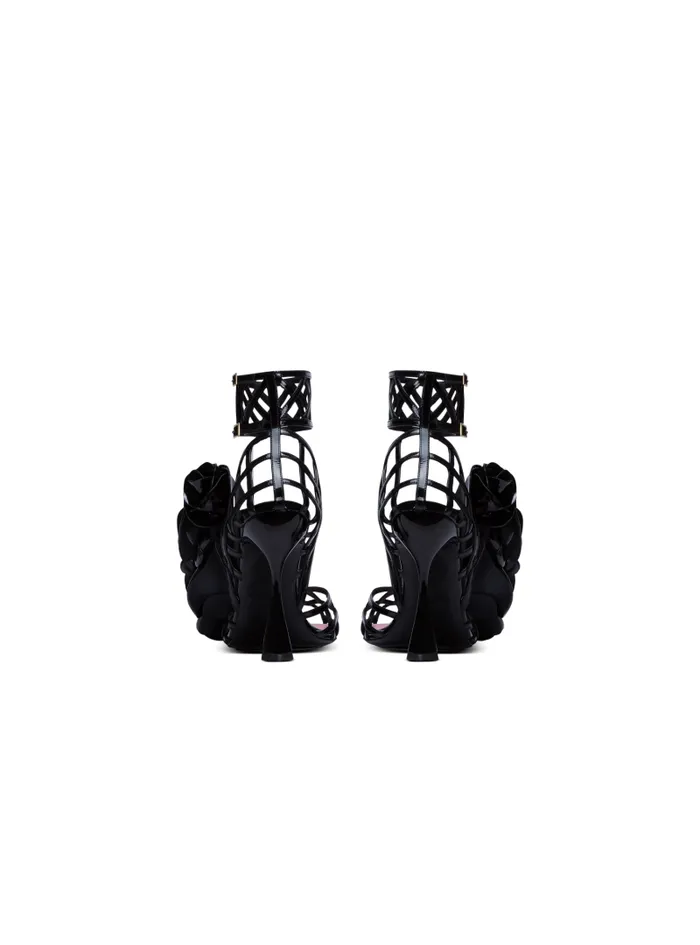 Balmain High Heels and Pumps Women Patent Leather Eden Sandals With Flowers Black