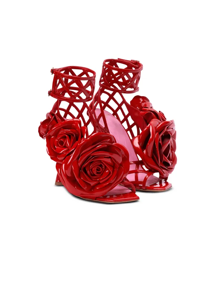 Balmain High Heels and Pumps Women Patent Leather Eden Sandals With Flowers Red Balmain High Heels and Pumps Women Patent Leather Eden Sandals With Flowers Red