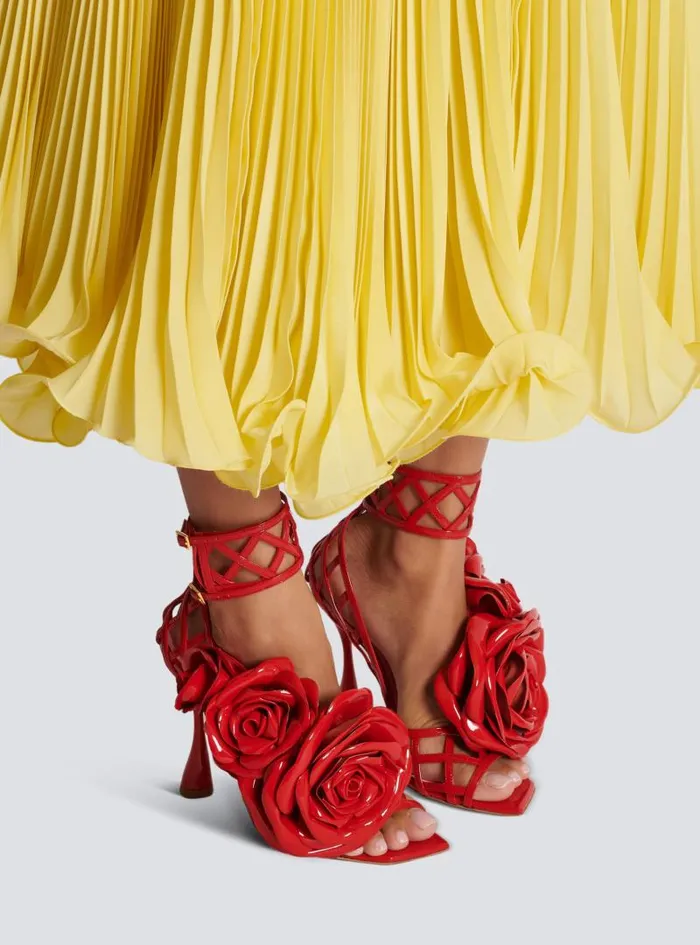 Balmain High Heels and Pumps Women Patent Leather Eden Sandals With Flowers Red