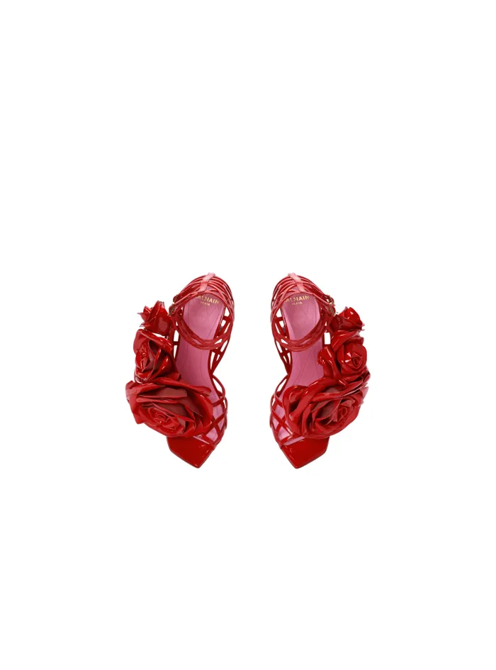 Balmain High Heels and Pumps Women Patent Leather Eden Sandals With Flowers Red