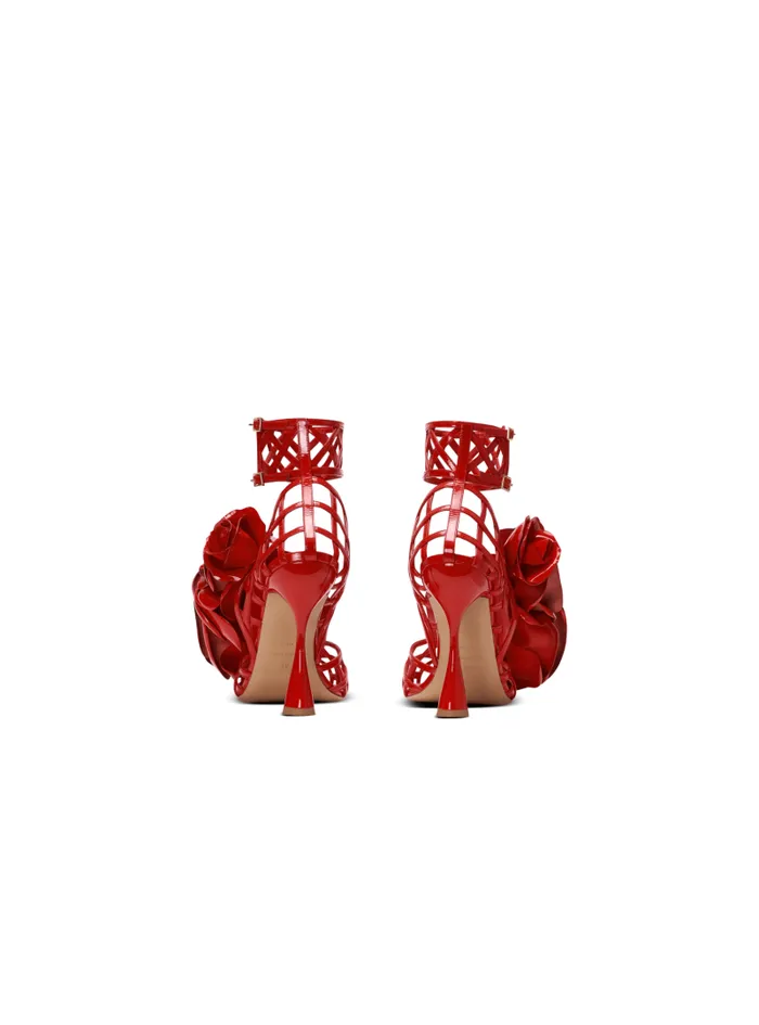 Balmain High Heels and Pumps Women Patent Leather Eden Sandals With Flowers Red