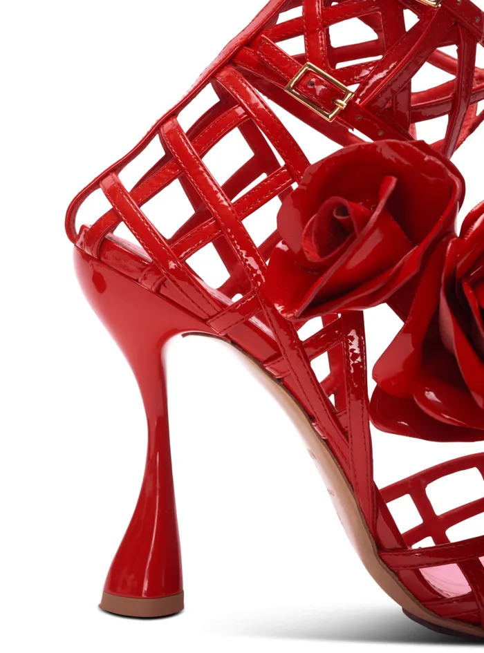 Balmain High Heels and Pumps Women Patent Leather Eden Sandals With Flowers Red