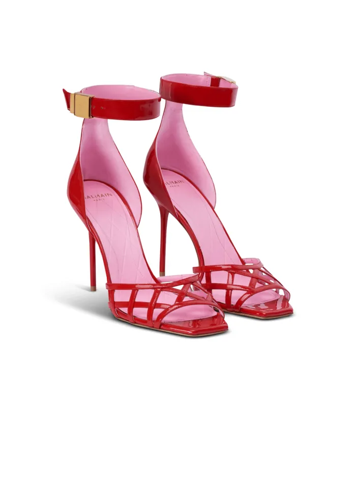 Balmain High Heels and Pumps Women Patent Leather Uma Sandals With Openwork Grid Red Balmain High Heels and Pumps Women Patent Leather Uma Sandals With Openwork Grid Red