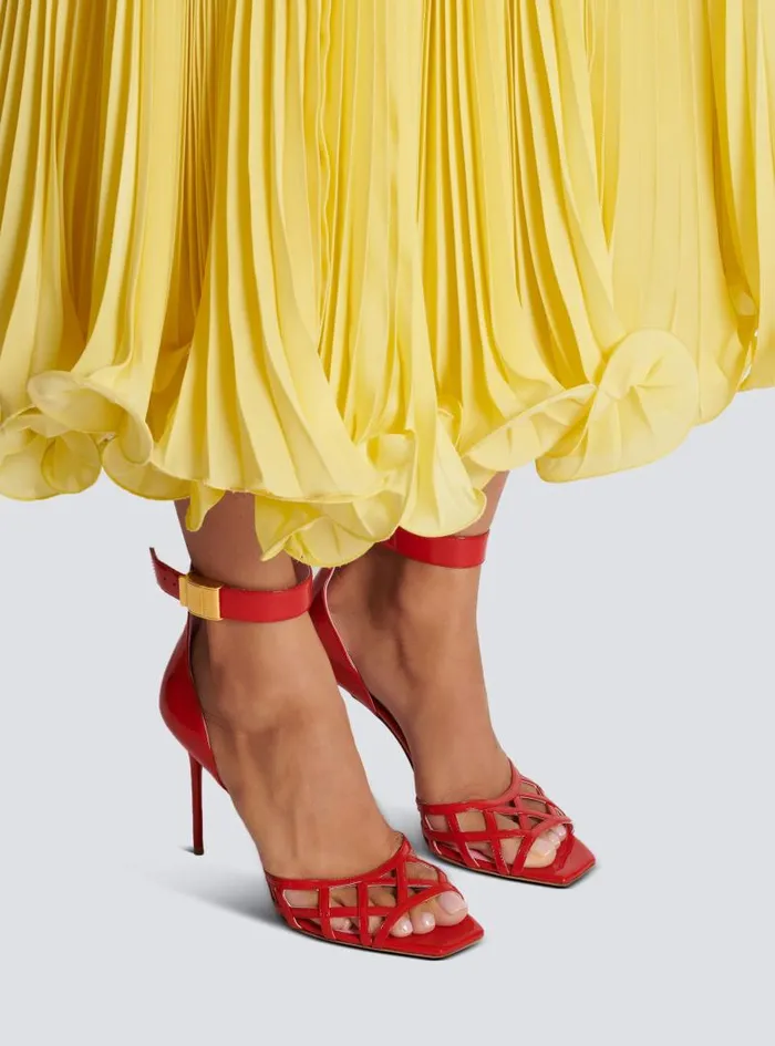 Balmain High Heels and Pumps Women Patent Leather Uma Sandals With Openwork Grid Red