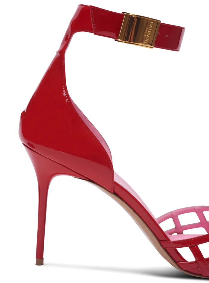 Balmain High Heels and Pumps Women Patent Leather Uma Sandals With Openwork Grid Red