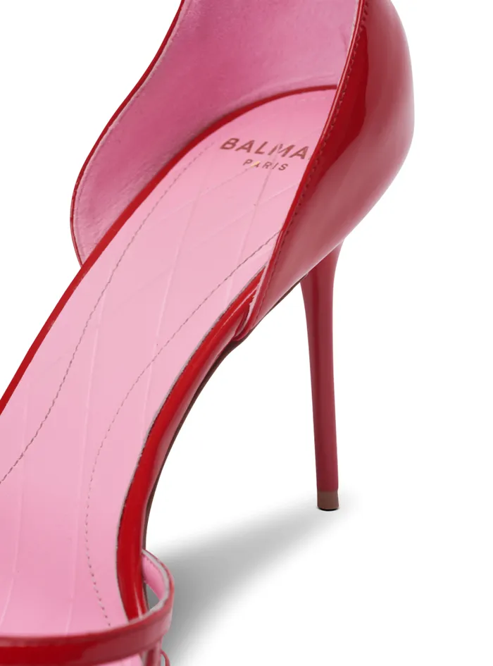 Balmain High Heels and Pumps Women Patent Leather Uma Sandals With Openwork Grid Red
