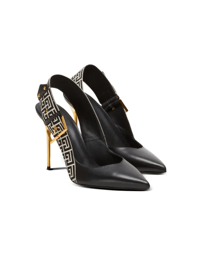 Balmain High Heels and Pumps Women Ruby Monogrammed Leather Slingbacks Black Balmain High Heels and Pumps Women Ruby Monogrammed Leather Slingbacks Black