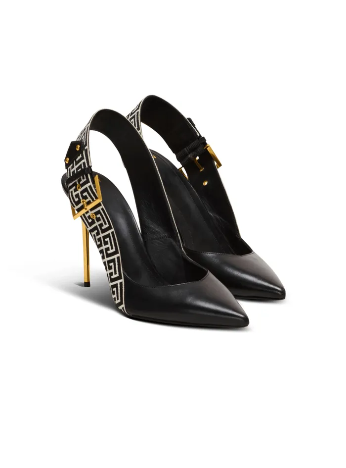 Balmain High Heels and Pumps Women Ruby Slingbacks In Calfskin And Monogrammed Black Balmain High Heels and Pumps Women Ruby Slingbacks In Calfskin And Monogrammed Black
