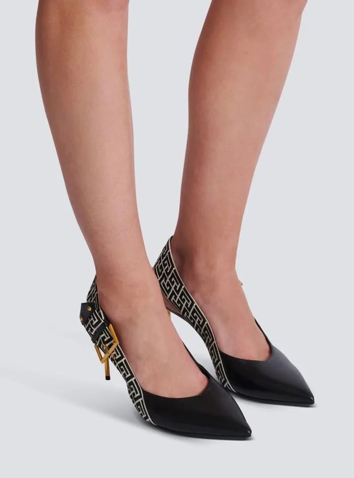 Balmain High Heels and Pumps Women Ruby Slingbacks In Calfskin And Monogrammed Black
