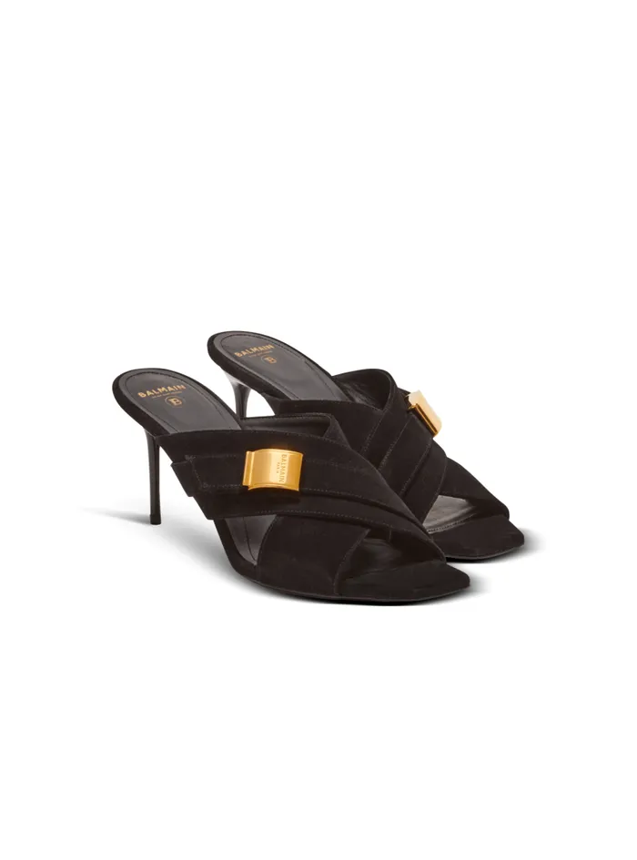 Balmain High Heels and Pumps Women Uma Mules In Suede Leather Black