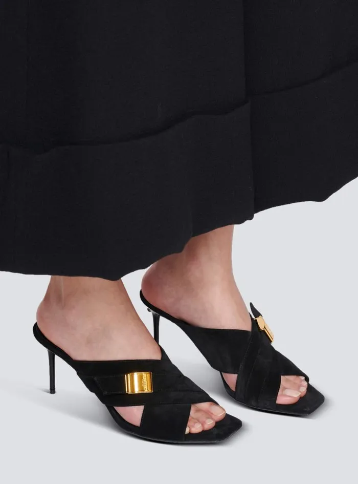 Balmain High Heels and Pumps Women Uma Mules In Suede Leather Black