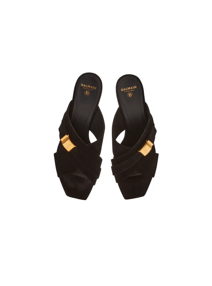 Balmain High Heels and Pumps Women Uma Mules In Suede Leather Black
