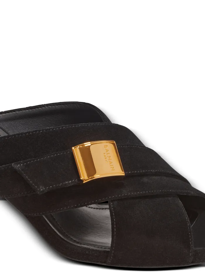 Balmain High Heels and Pumps Women Uma Mules In Suede Leather Black