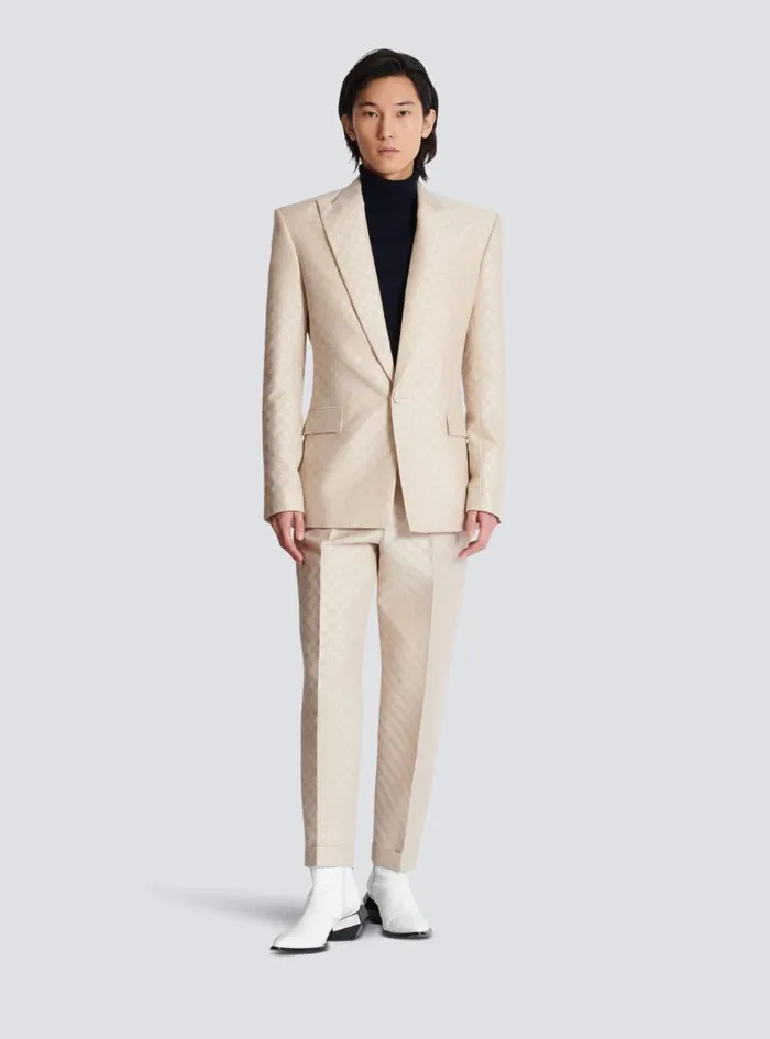 Balmain Jackets And Blazers Men 1button Jacket In PB Labyrinth Jacquard Beige Balmain Jackets And Blazers Men 1button Jacket In PB Labyrinth Jacquard Beige