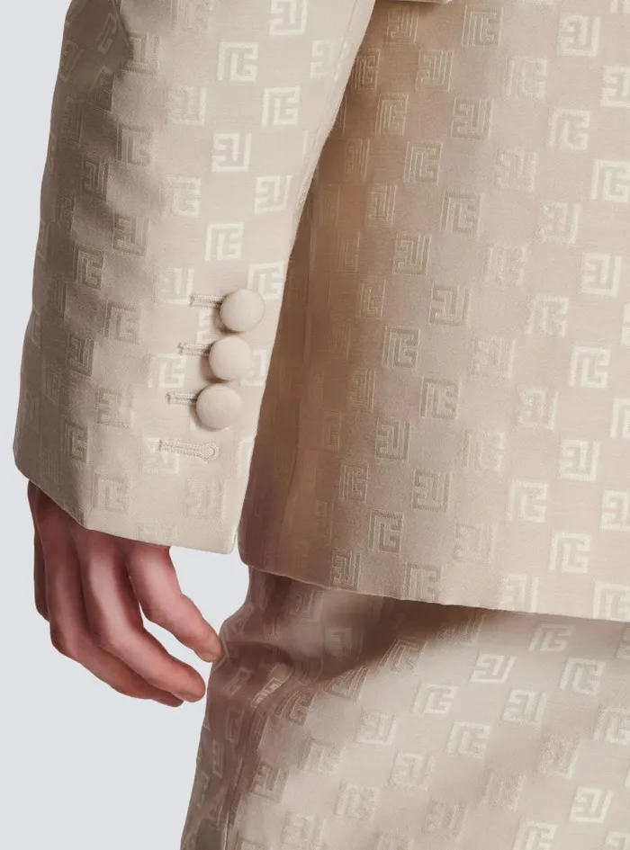 Balmain Jackets And Blazers Men 1button Jacket In PB Labyrinth Jacquard Beige