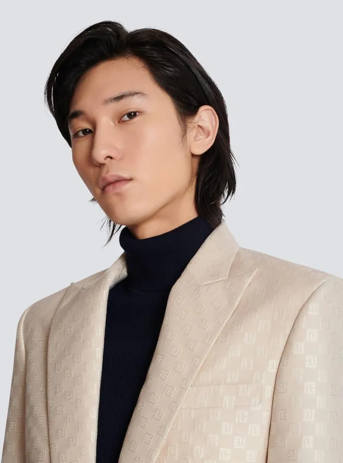 Balmain Jackets And Blazers Men 1button Jacket In PB Labyrinth Jacquard Beige