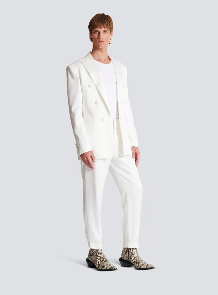 Balmain Jackets And Blazers Men 6button Monogram Satin Jacket White