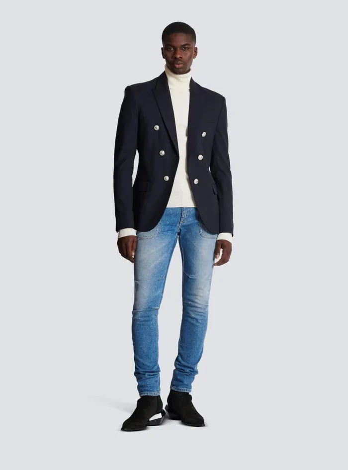 Balmain Jackets And Blazers Men 6button Wool Jacket Navy