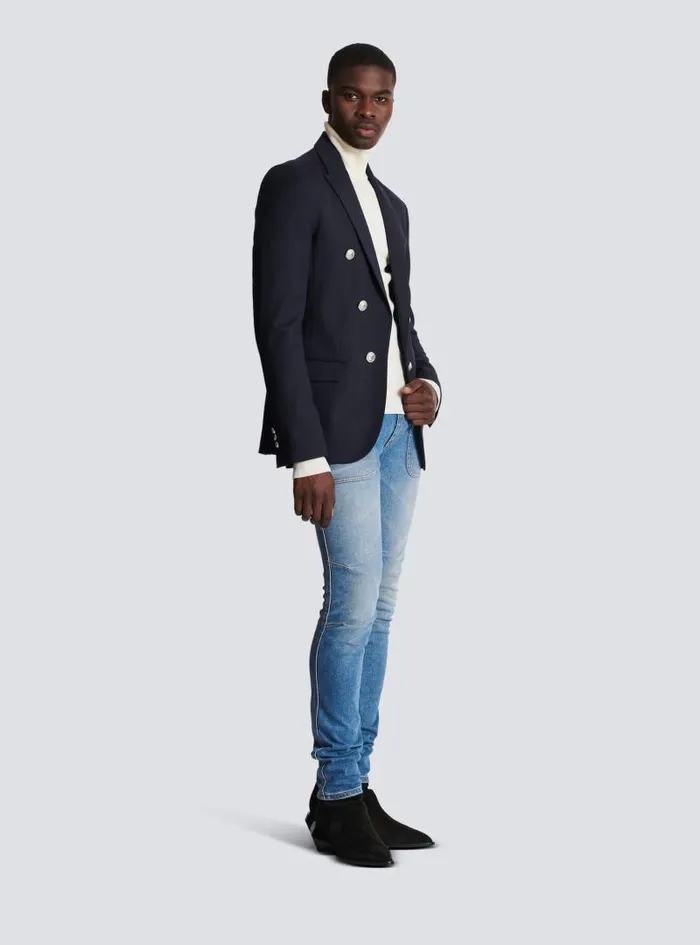 Balmain Jackets And Blazers Men 6button Wool Jacket Navy