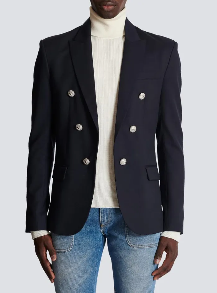 Balmain Jackets And Blazers Men 6button Wool Jacket Navy