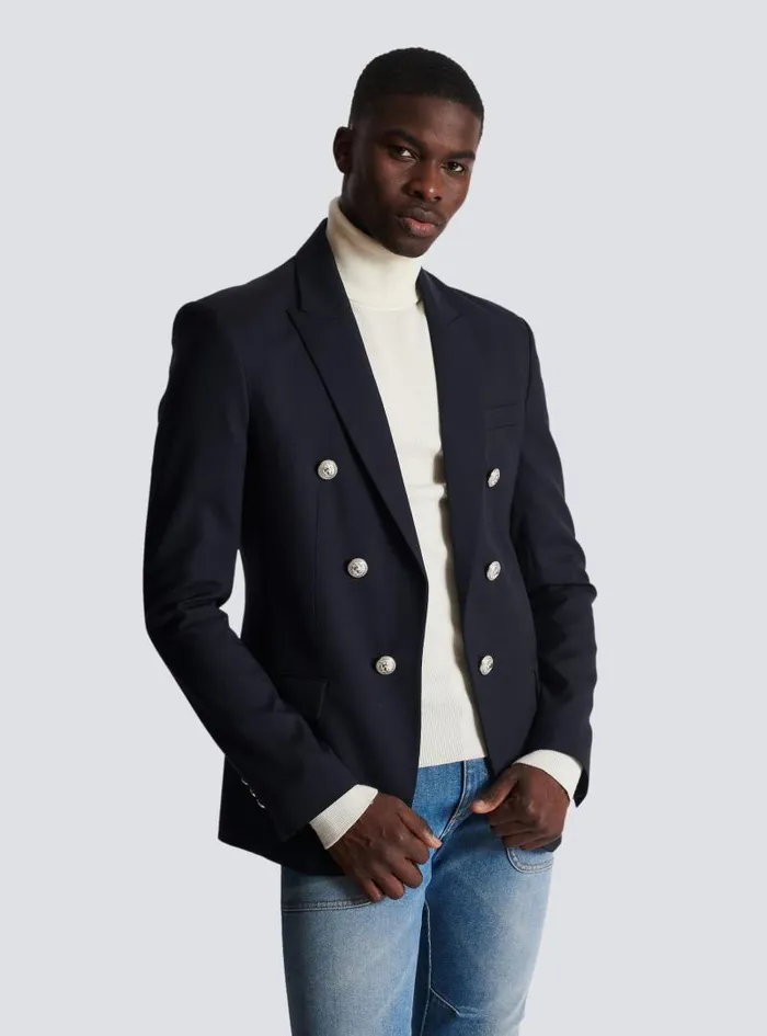Balmain Jackets And Blazers Men 6button Wool Jacket Navy