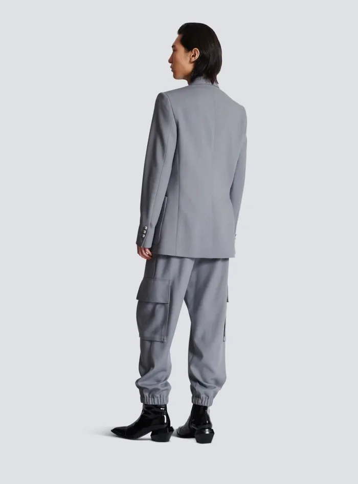 Balmain Jackets And Blazers Men Belted Asymmetrical Jacket In Double Crepe Grey