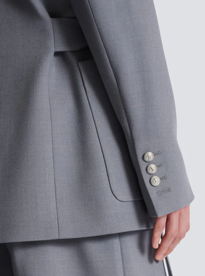 Balmain Jackets And Blazers Men Belted Asymmetrical Jacket In Double Crepe Grey