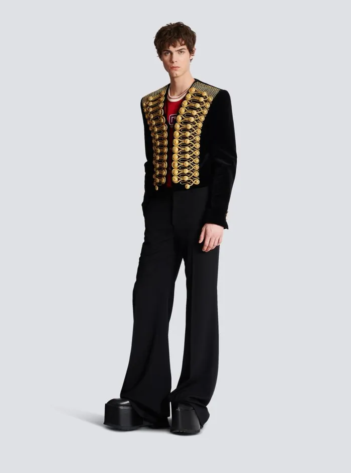 Balmain Jackets And Blazers Men Brandenburg Jacket With Embroidery Gold