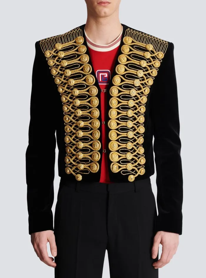 Balmain Jackets And Blazers Men Brandenburg Jacket With Embroidery Gold