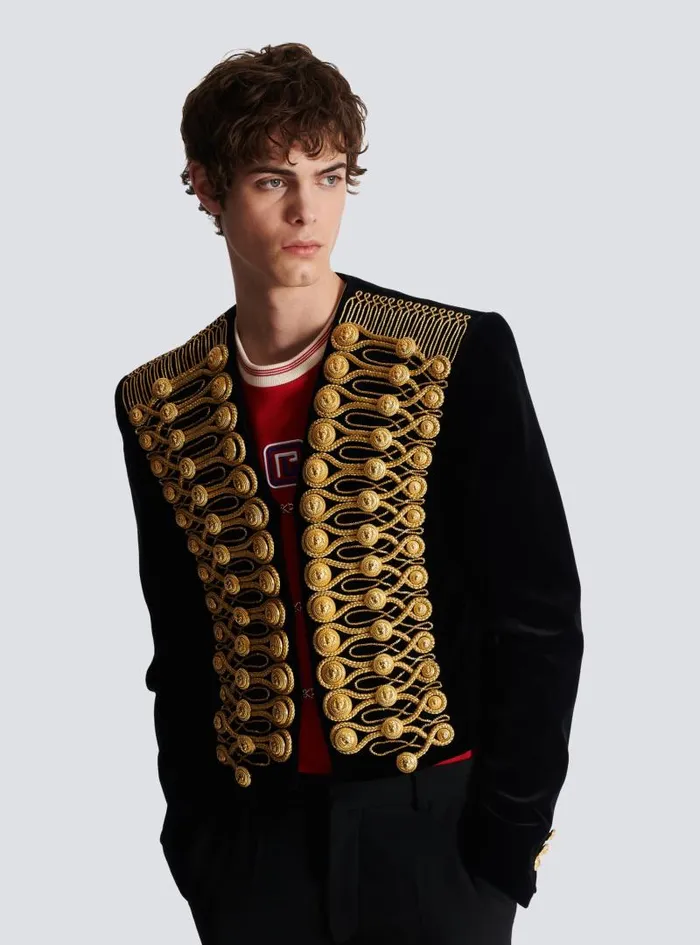 Balmain Jackets And Blazers Men Brandenburg Jacket With Embroidery Gold