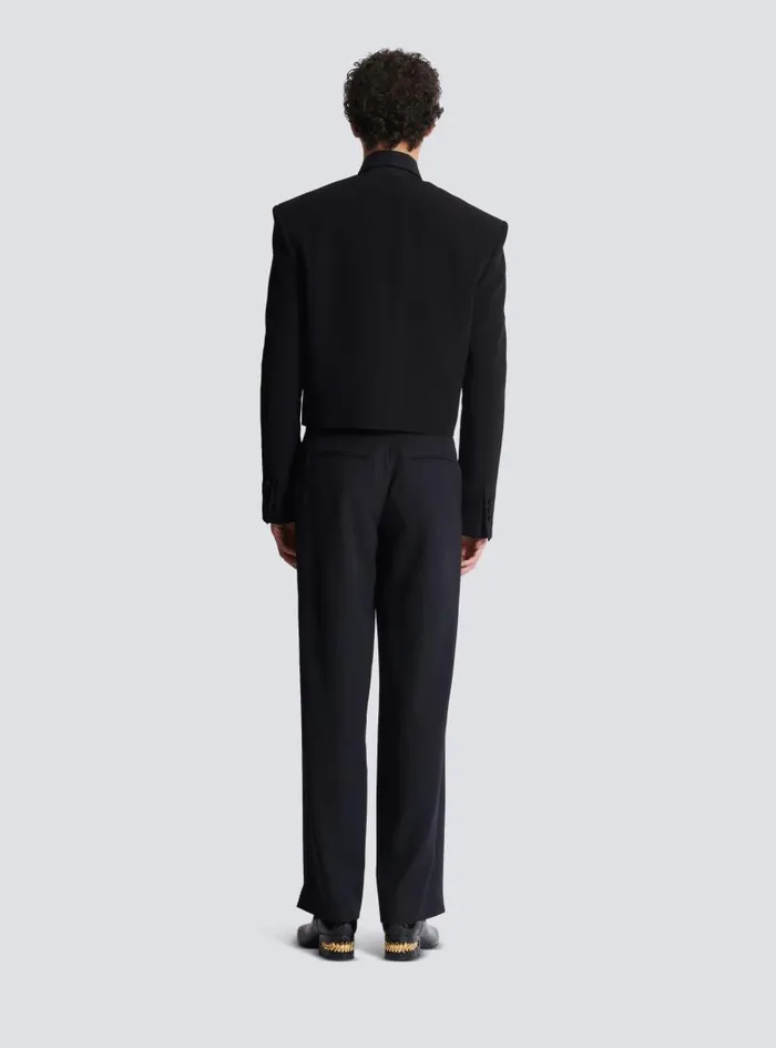Balmain Jackets And Blazers Men Cropped Crepe Jacket With Crystals In An Eye Motif Black