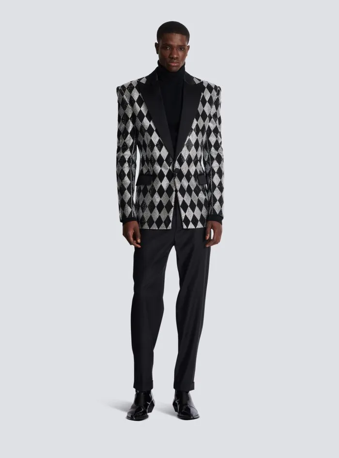 Balmain Jackets And Blazers Men Diamond Rhinestone 1button Jacket Black