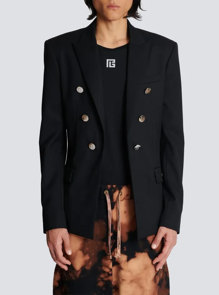 Balmain Jackets And Blazers Men Doublebreasted Wool Blazer Black