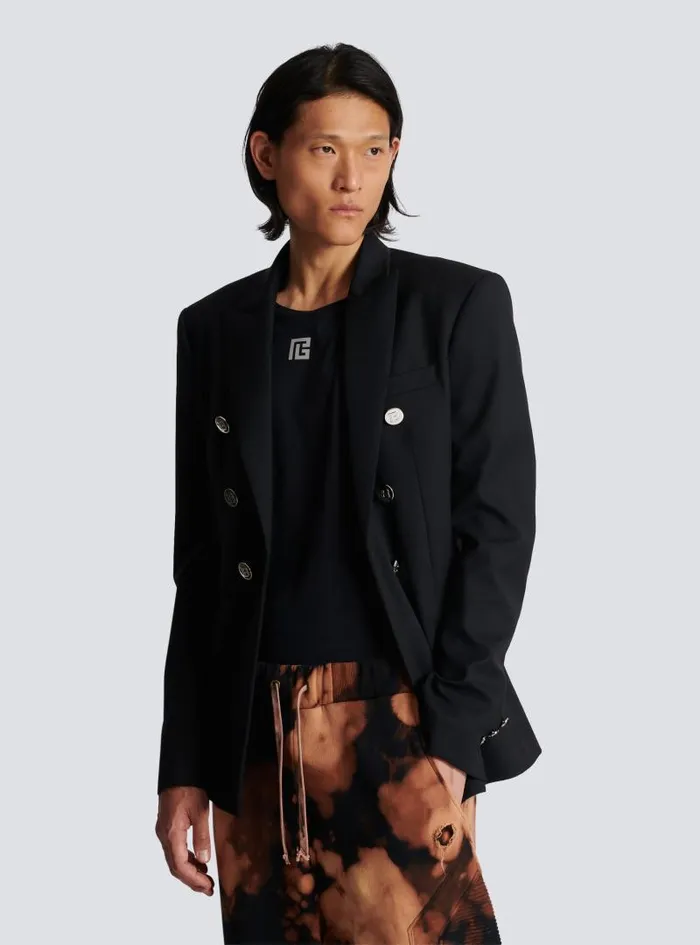 Balmain Jackets And Blazers Men Doublebreasted Wool Blazer Black