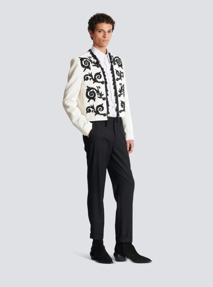 Balmain Jackets And Blazers Men Embroidered Velvet Spencer Jacket White