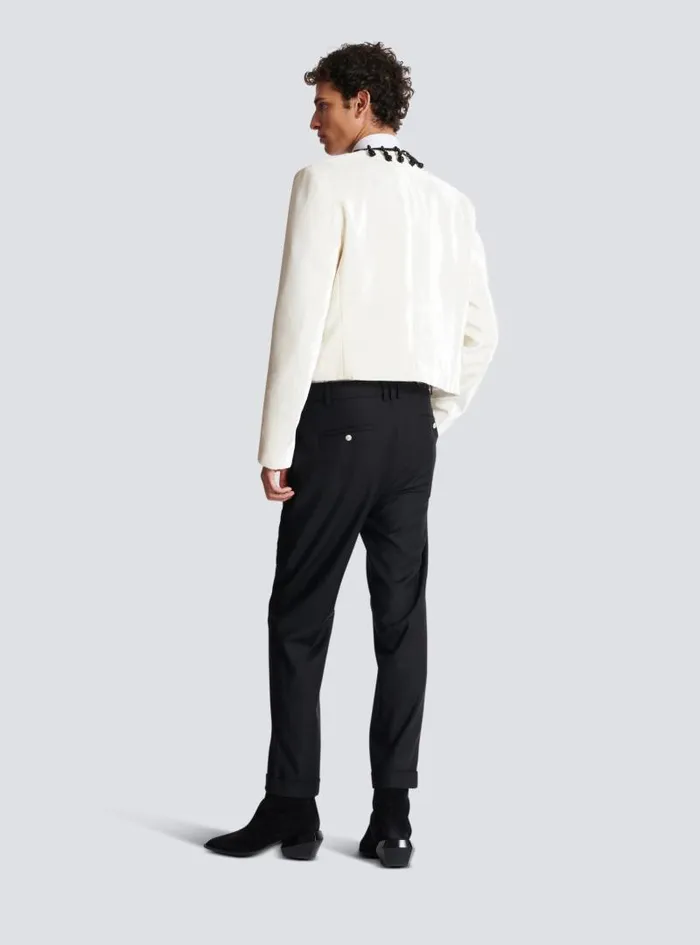 Balmain Jackets And Blazers Men Embroidered Velvet Spencer Jacket White