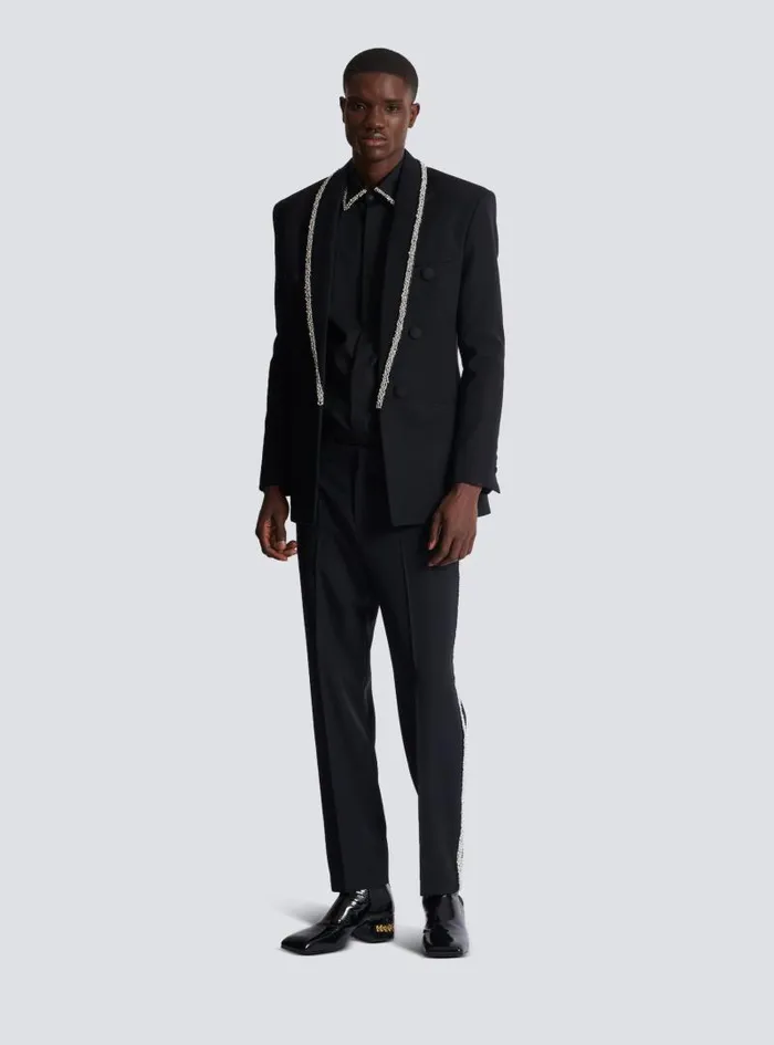Balmain Jackets And Blazers Men Grain De Poudre Jacket With Embroidered Collar Black Balmain Jackets And Blazers Men Grain De Poudre Jacket With Embroidered Collar Black